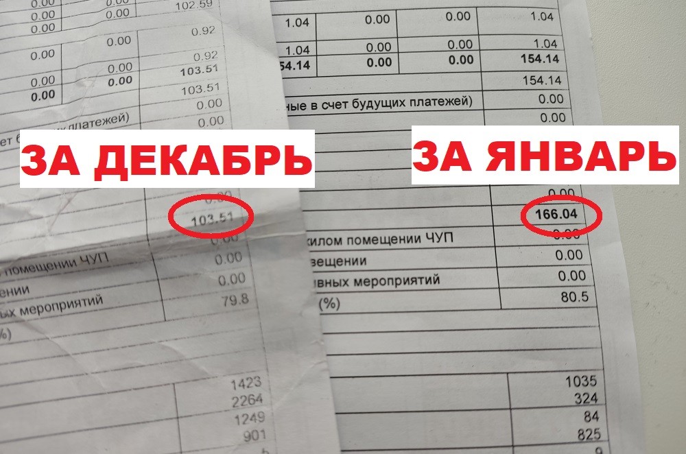 Жировки за декабрь 2023 и январь 2024 в четырёхкомнатной квартире в Ивацевичах